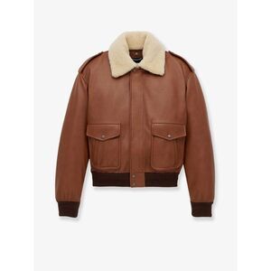 Saint Laurent Women Leather Bomber Jacket With Shearling Collar